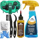 Bike Chain Cleaner Kit, 7-Piece with Degreaser, Lube &amp; Chain Scrubber | Deep Drivetrain Cleaning, No Chain Removal, Bicycle-Safe Formula, 10 oz Degreaser, 2 oz Wet Lube, 5 Cleaning Floss Strips