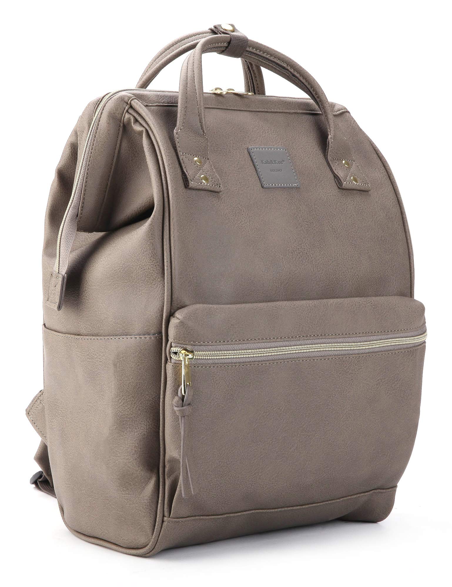 Kah&Kee Leather Laptop Backpack for Women, 14-15 Inch Professional Work Bag, Water-Resistant Vegan Leather Doctor Bag Backpack for Teacher, Nurse & Travel, Fits MacBook Pro 15 (Gray,Medium)