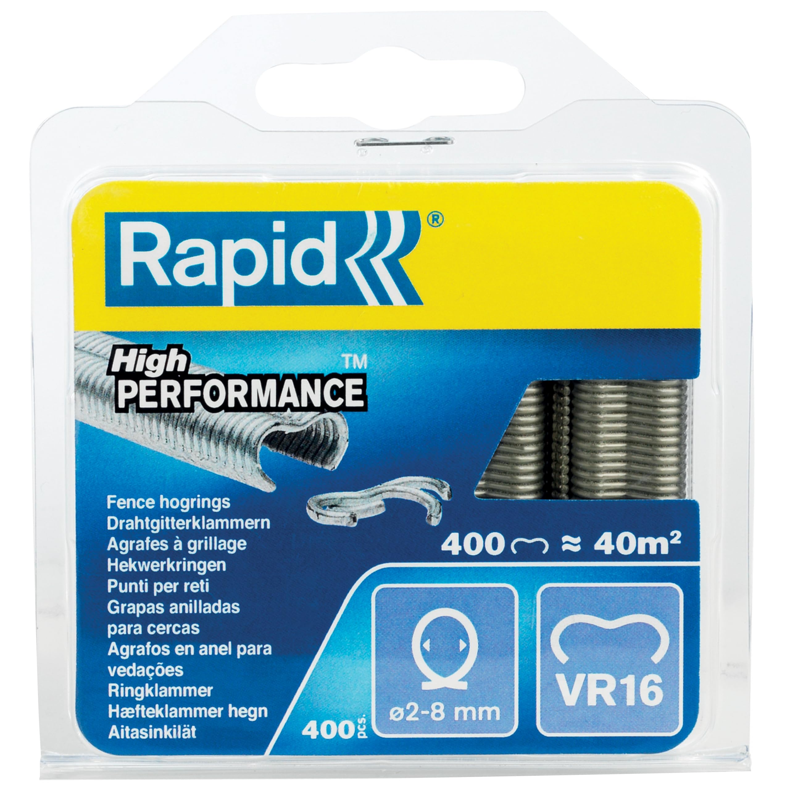 Rapid VR16 Galvanized Fence Hogrings, Suitable for 2-8 mm Netting Wire, Ideal for Securing Cages and Fencing, 400 Pieces, Blister (40108796)