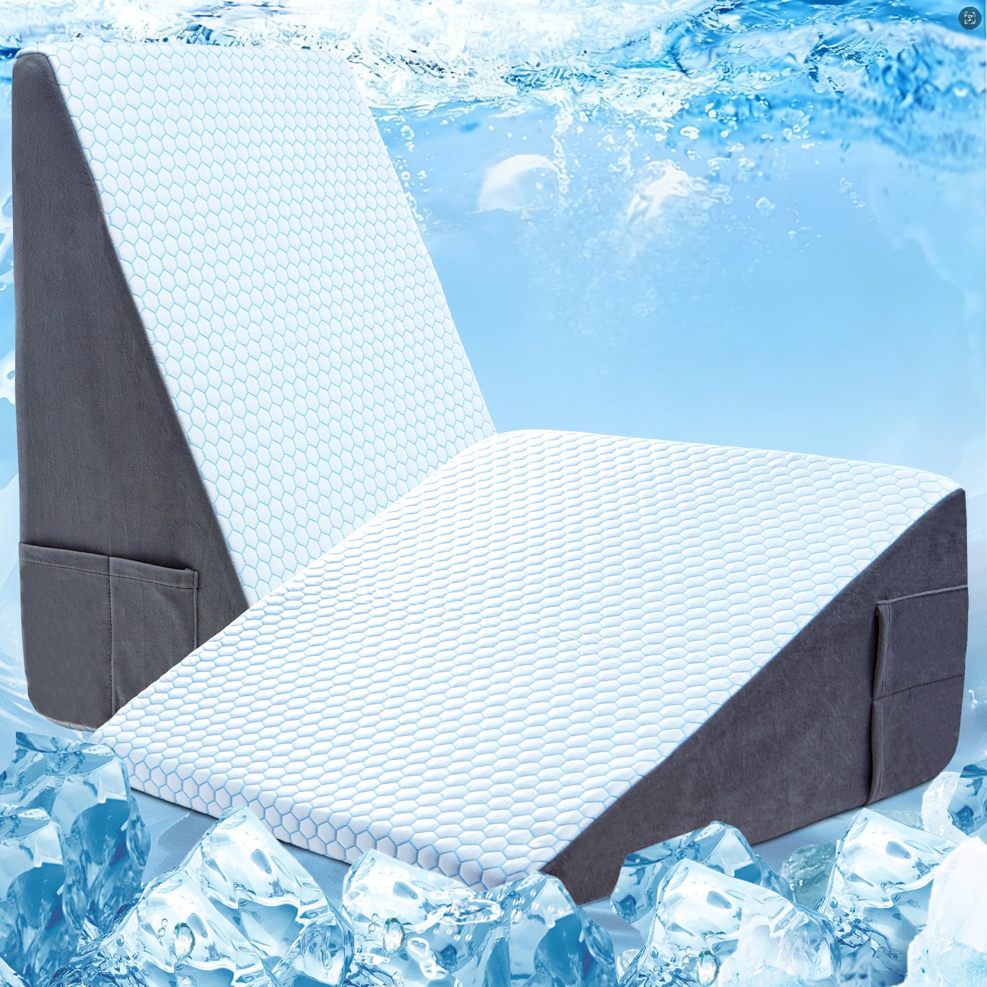 Photo 1 of WOLKI Cooling Wedge Pillow for Sleeping - 12 Inch Bed Wedge Pillows for Acid Reflux Relief, After Surgery, Snoring Aid - Bed Wedge Pillow for Headboard - Elevated Triangle Pillow for Back, Leg Support
