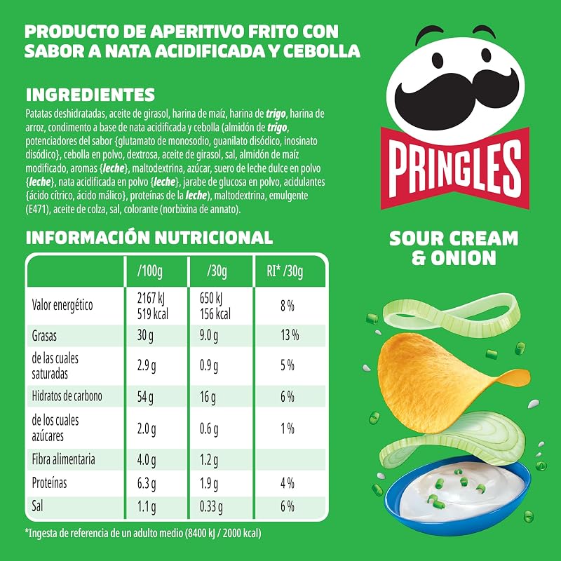 Sour Cream & Onion | Aperitivo salado Sabor Crema agria y Cebolla | Tubo | 185g