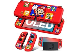 Besoar Cute Cartoon for Nintendo Switch OLED Case Anime Design - Kawaii Fun Funny Fashion Soft Slim Protective Dockable Joycon Shell Cover for Kids Boys Teens Girls for Switch OLED 2021, Red