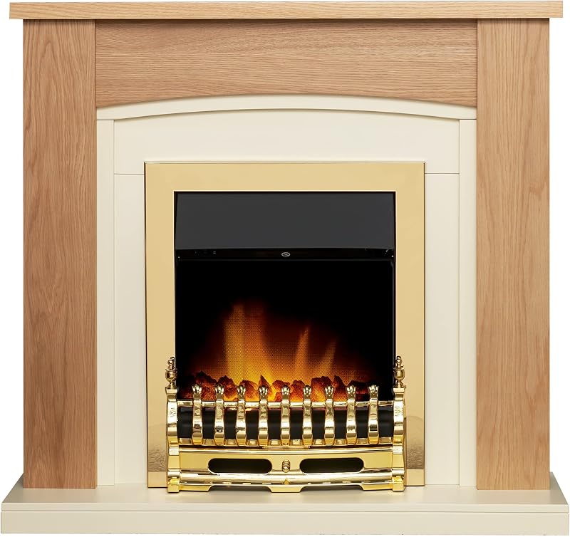 Adam Chilton Oak Cream Fireplace Suite Brass Blenheim Electric Fire 39 Inch