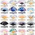 Yulejo 20 Pcs Floral Hand Fans for Line Dancing Chinese Vintage Style Folding Fan with Silk Fabric and Elegant Tassel for Women Wedding Party