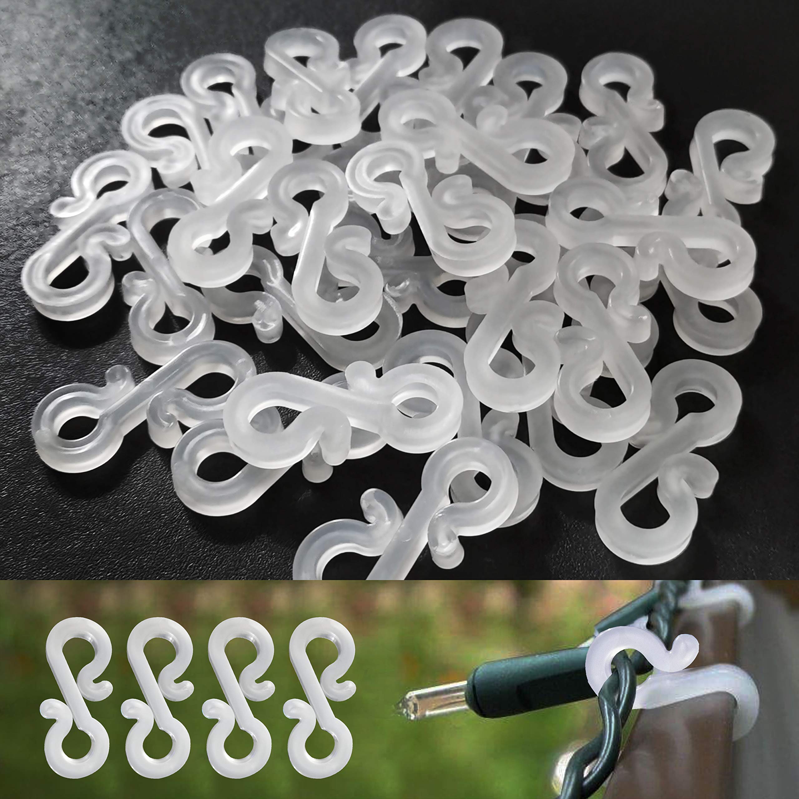 BYSMAH 60 Pack Gutter Hooks for Outdoor Lights, Heavy Duty Christmas Light Clips, Weatherproof & Reusable S-Clips for Hanging String, Icicle & Curtain Fairy Lights (White)