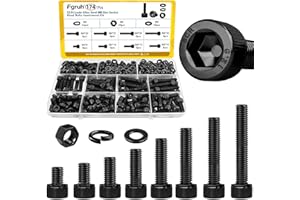 Fgruh 174PCS M6 Screws with Nuts Assortment Kit - M6x8/10/12/16/20/25/30/35 mm Hex Socket Head Cap Bolts with Nuts & Washers Assorted Set - 12.9 Alloy Steel Black Zinc Plated Anti-Rust Hardware Set