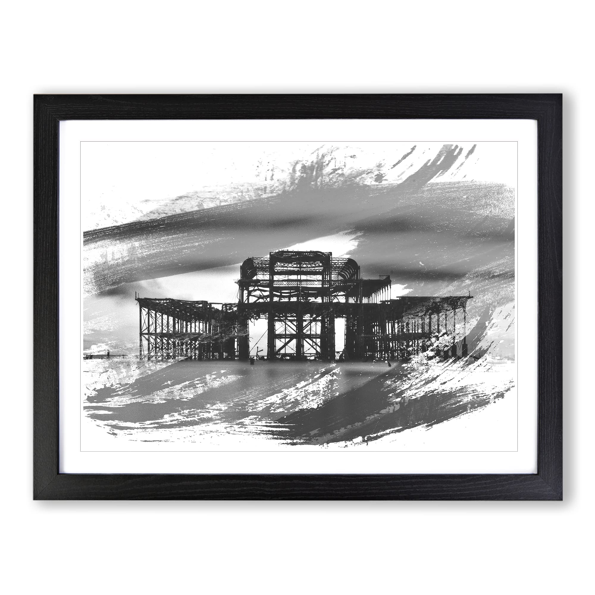 West Pier Brighton V1 Modern Framed Print | A4 Black Framed Wall Art | Ready to Hang | Modern Nature Picture | Living Room Bedroom Lounge Office