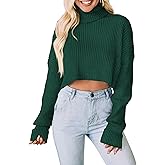 PRETTYGARDEN Women's 2026 Spring Fall Winter Turtleneck Cropped Sweater Causal Ribbed Knit Long Sleeve Pullover Jumper Tops