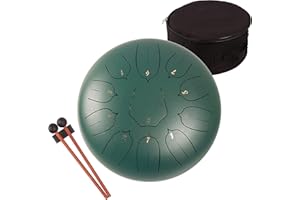 LOMUTY Steel Tongue Drum 12 Inch 11 Notes for Adults - Ethereal Metal Instrument for Meditation & Yoga with Music Book, Mallets & Carry Bag (Green)