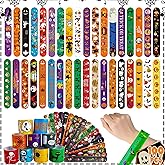 SUNPROUND 100Pcs Halloween Slap Bracelets, Halloween Party Favors Treat Toys for Kids Girls Boys, Slap Bracelets Bulk for Halloween Party Supplies, Halloween Treat Goodie Bags Gifts