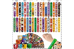 SUNPROUND 100Pcs Halloween Slap Bracelets, Halloween Party Favors Treat Toys for Kids Girls Boys, Slap Bracelets Bulk for Halloween Party Supplies, Halloween Treat Goodie Bags Gifts