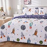 Brandream Kids Space Bedding Set Boy Girl Cotton Comforter Set Space Rocket Galaxy Bedroom 3-Piece Full Size