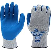 SHOWA Atlas 300 Original 1994 Crinkle Grip Work Gloves, Natural Latex Palm, Heavy Duty 10-Gauge for Construction, Landscaping, Gardening, & Masonry, Blue, Medium, 12-Pair
