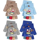 Geyoga 4 Pairs Kids Fingerless Gloves Winter Convertible Knit Flap Mittens Toddler Half Finger Mitten for Aged 3-10