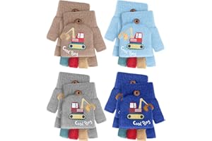 Geyoga 4 Pairs Kids Fingerless Gloves Winter Convertible Knit Flap Mittens Toddler Half Finger Mitten for Aged 3-10