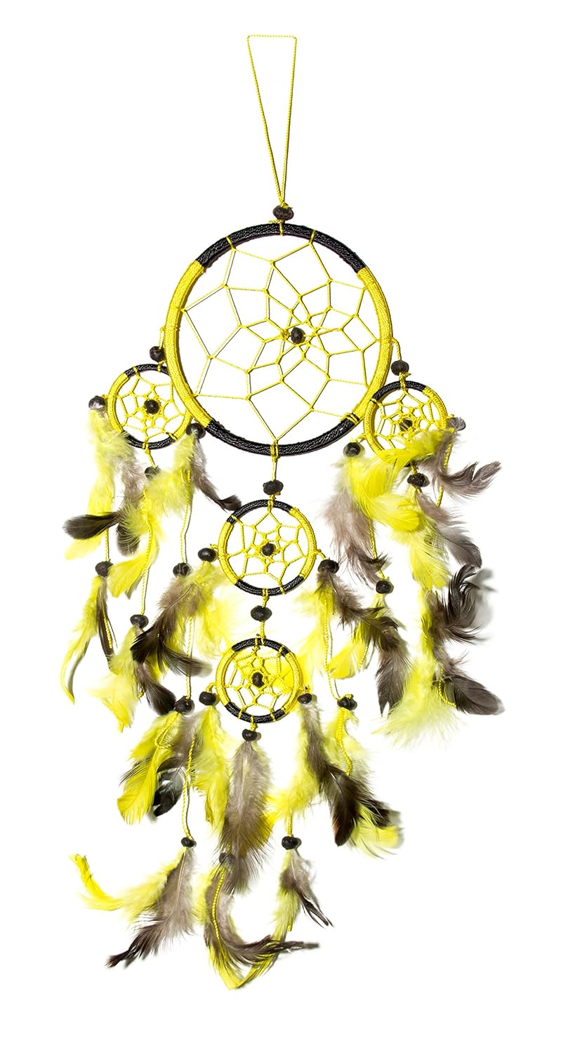 50cm x 11cm Dreamcatcher Black Yellow 5 Rings Dream Catcher Wall