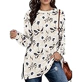 domirica Graphic Sweatshirts For Women Novelty V Neck Long Sleeve Sweatshirt Women Side Split Pullover Comfy Streetwear