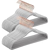 SONGMICS Slim Velvet Hangers, Non-Slip Clothes Hangers with Rose Gold Swivel Hooks, Space-Saving, for Closet, 50 Pack, Dove Gray UCRF026G50