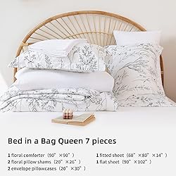 JANZAA Queen Comforter Set Bed in a Bag Queen White