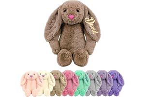 DUCKBE Personalized Easter Bunny Stuffed Animal, Custom Baby's First Easter Gifts with Name, Customized Brown Plush Bunny, Bi