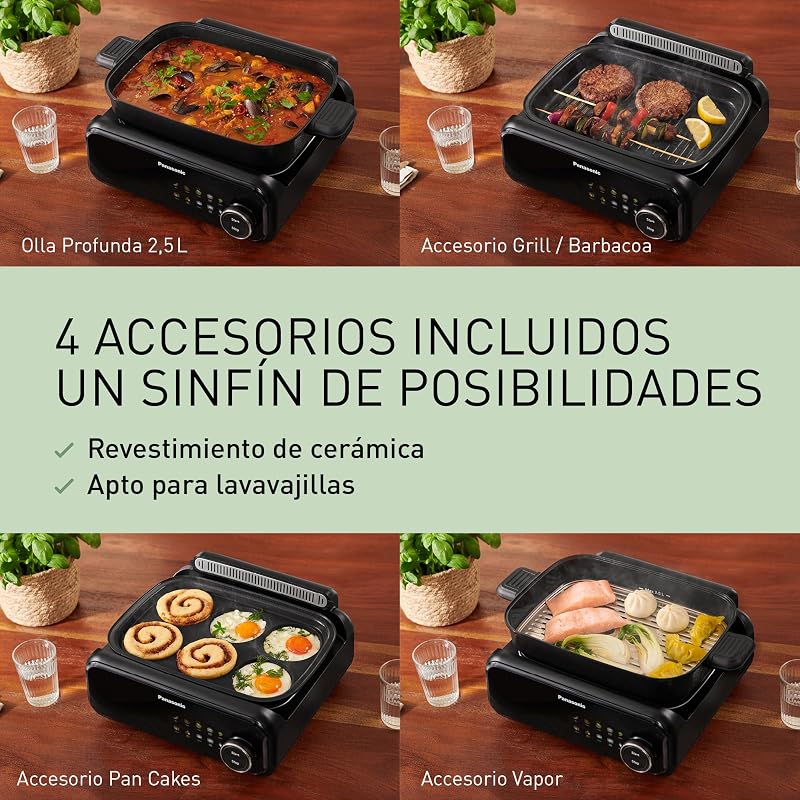 NF-GM400 Multi Cooker 4 em 1, grelhador elétrico, frita, cozinha lenta, churrasco, vapor, salteado, 1400 W, 40-250 °C, 9 modos automáticos, extrator de fumo, tabuleiros aptos para máquina de lavar loiça