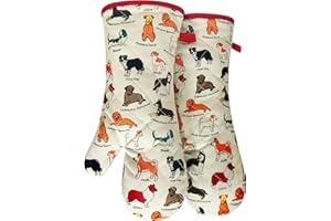 RED LMLDETA Oven Mitts Cotton Fashion Cute Dog Design 1pair Heat Resistant Oven Gloves Safe Cooking Baking Grilling Barbecue Machine Washable Pot Holders (Oven Mitts Dog Flower)