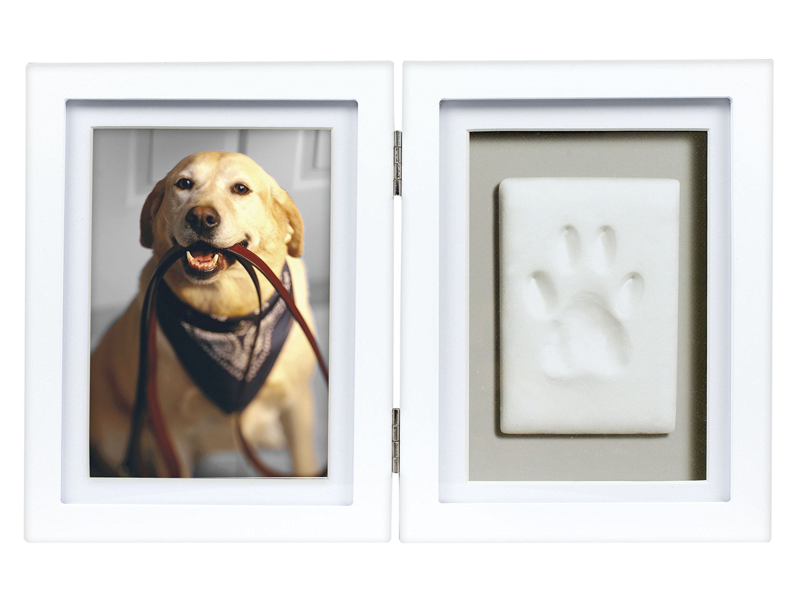Pearhead Pet Paw Print Photo Frame With Clay Imprint Kit, Cat Or Dog Pawprint Memorial Keepsake Gift, Pet Home Décor, Wooden Tabletop Picture, Solid White