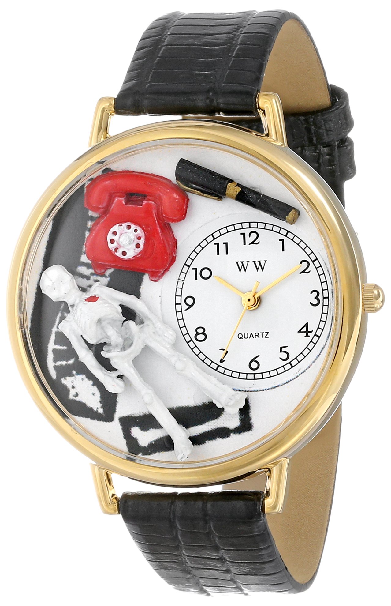 Whimsical Watches Orthopedics Black Skin Leather and Goldtone Unisex Quartz Watch with White Dial Analogue Display and Multicolour Leather Strap G-0620020
