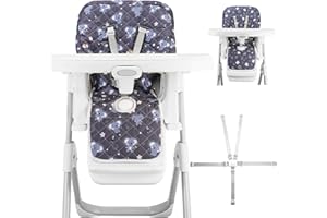 Lunobubo Baby High Chair Cover 2-in-1 Reversible, Includes 5-Point Harness Strap, Waterproof & Soft Dual-Side High Chair Pad Cushion, Machine Washable, Extra Thick Highchair Protector - Grey