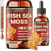 Penhoment 6in1 Sea Moss Drops with Black Seed Oil Irish Seamoss, Ashwagandha, Burdock Root & Bladderwrack - 1FL Oz - 30 Day Supply