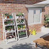 HOMIDEC 4-Tier Wooden Plant Ladder Shelf White Free Assembly Foldable view 6