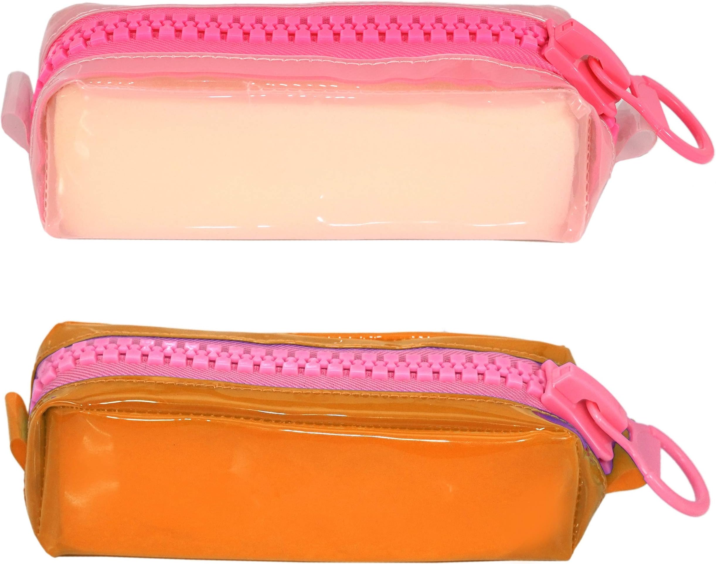 KARP Plastic Multipurpose Transparent Pouch with Large Zipper (Pink & Orange)