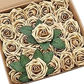 D-Seven Artificial Flower 25pcs Gold Foam Fake Roses with Stem for DIY Wedding Bouquets Floral Arrangements Wedding Flower Bridal Shower Party Home Decor (Gold)
