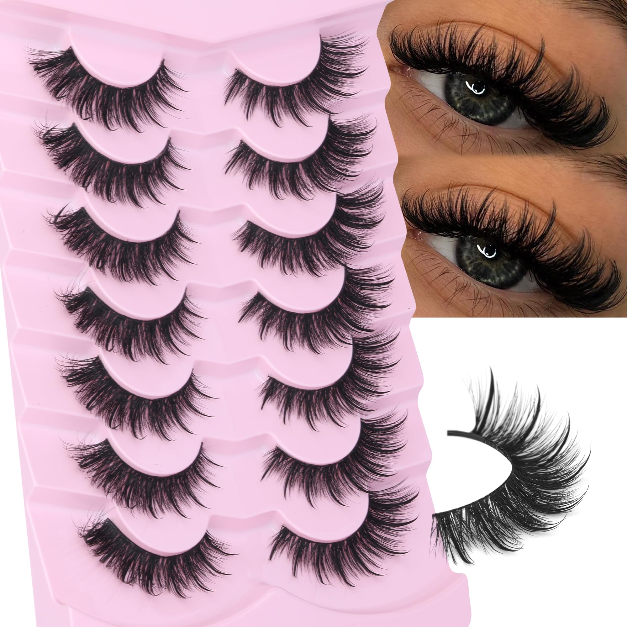 Photo 1 of EYDEVRO False Eyelashes Wet Cat Eye Lashes Spiky Faux Mink Lashes Wispy Fairy Manga Lashes Natural Strip Lashes with Spikes 7 Pairs Pack