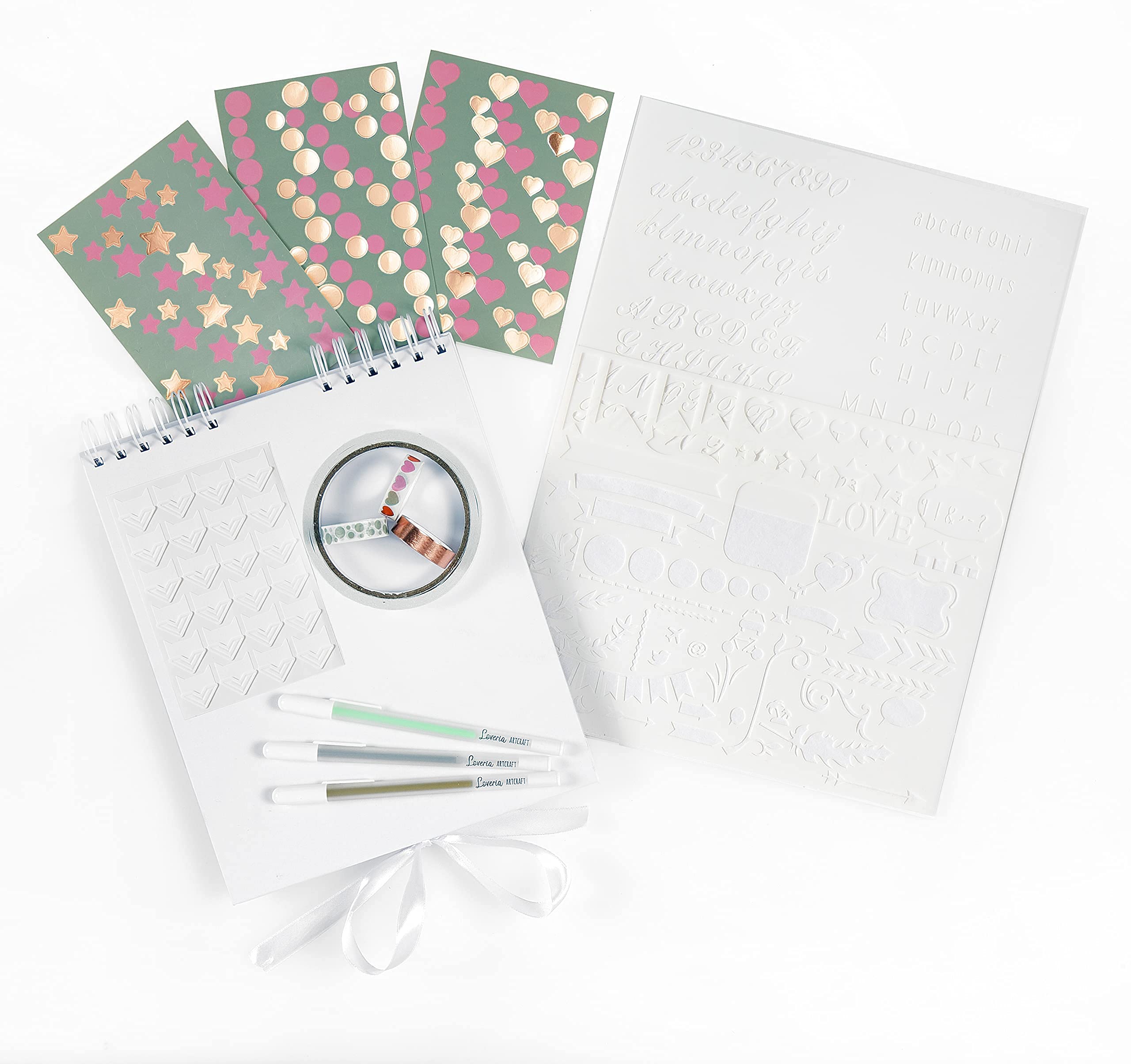 Loveria Photo Album for DIY Photo Book Landscape Format 32 Sheets 250 g/m² Ribbon Stencil and More Designed in Germany 20 x 25 cm Black (White)