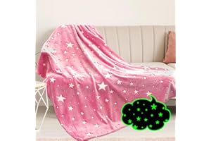 DESKSA Preppy Blanket Glow in The Dark Blanket Girls Pink Star Blanket Fleece Blanket Birthday Gifts for Kids Soft Throw Blankets All Seasons