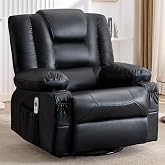 Massage Swivel Recliner Chair, Ergonomic Recliner with Vibration Massage &amp; Heat, Rocking Chair Nursery Chair for Living Room Lounge with Side Pockets, 2 Cup Holders, USB Charge Port
