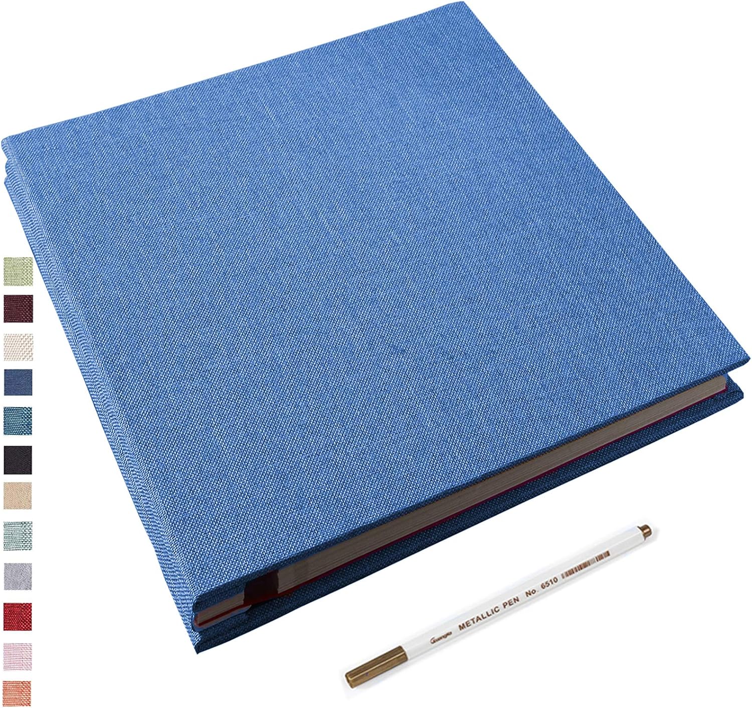 Yopih Adhesive Photo Album 28x27cm with 40 Pages Fits 10 x 15 cm Linen Cover Scrapbooking DIY Photo Album with A Metallic Pen Save Baby Growth Wedding Travel Blue