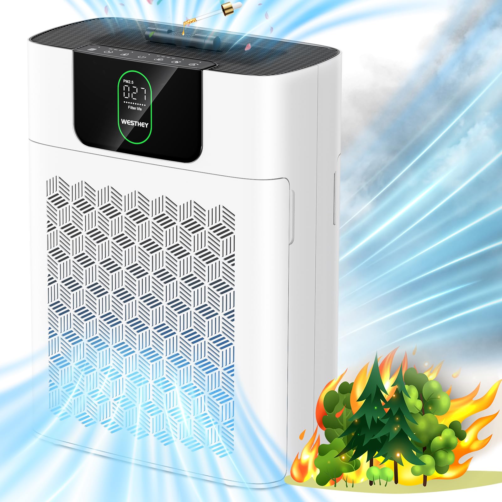 Photo 1 of WESTHEY Air Purifiers for Home up to 1650 ft², H13 True HEPA Air Purifier for Bedroom with Air Quality Monitor, Air Cleaner for Smoke Dust Dander Wildfire