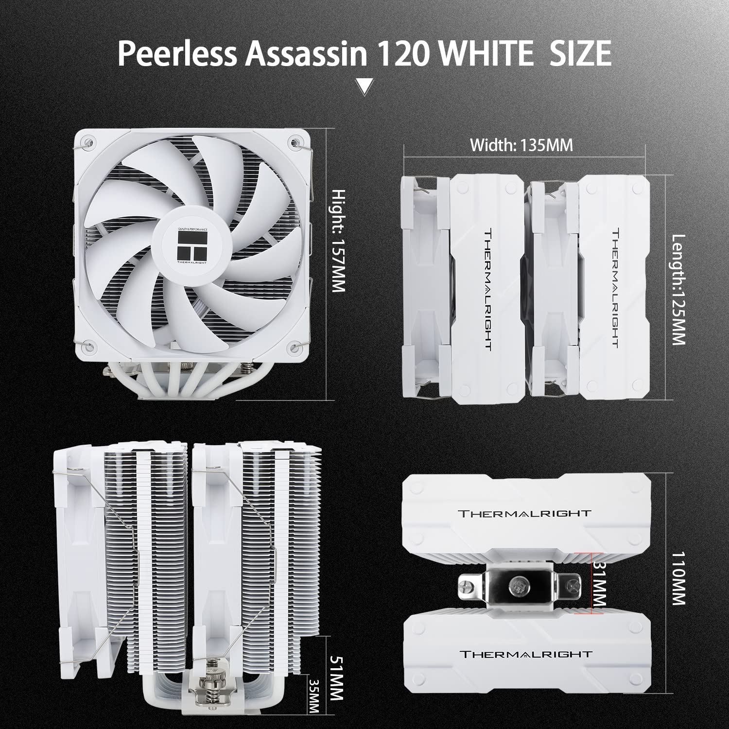 Thermalright Peerless Assassin 120 CPU Air Cooler, 6 Heat Pipes, Dual 120mm TL-C12W PWM Fan,Aluminium Heatsink Cover, AGHP Technology, for AMD AM4/Intel LGA 115X/1851/1200/2066/2011/1851 (PA120 White)