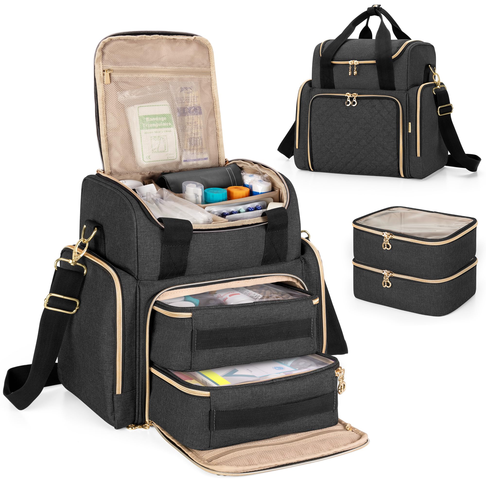 Photo 1 of LUXJA Large Medicine Bag with 2 Removable Cases, Medicine Storage Bag with Multiple Storage Sections (Suitable for Travel or Home), Black