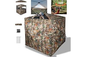 FUNHORUN Hunting Blind Top See Through with Skylight and Roof Cover, 360 Degree View Ground Blind for Hunting, 2/3 Person Pop Up Camouflage Deer/Turkey Tent