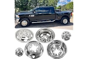 Puermto 4pcs 17inch Protective Polished Stainless Steel Dually Wheel Simulators Fit for 2003-2018 Dodge Ram 3500, 8 Lug Bolt On Wheel Cover with Removable Centre Cap Hubcaps