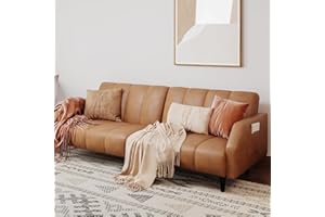 COPIAE Leather Loveseat Sofa Bed, 78“ Futon Sofa Bed, Adjustable Futon Set Backrest, Sleeper Sofa Couch, Modern Decor Love Seat Couches, Upholstered Couch for Living Room, Bedroom, Orange