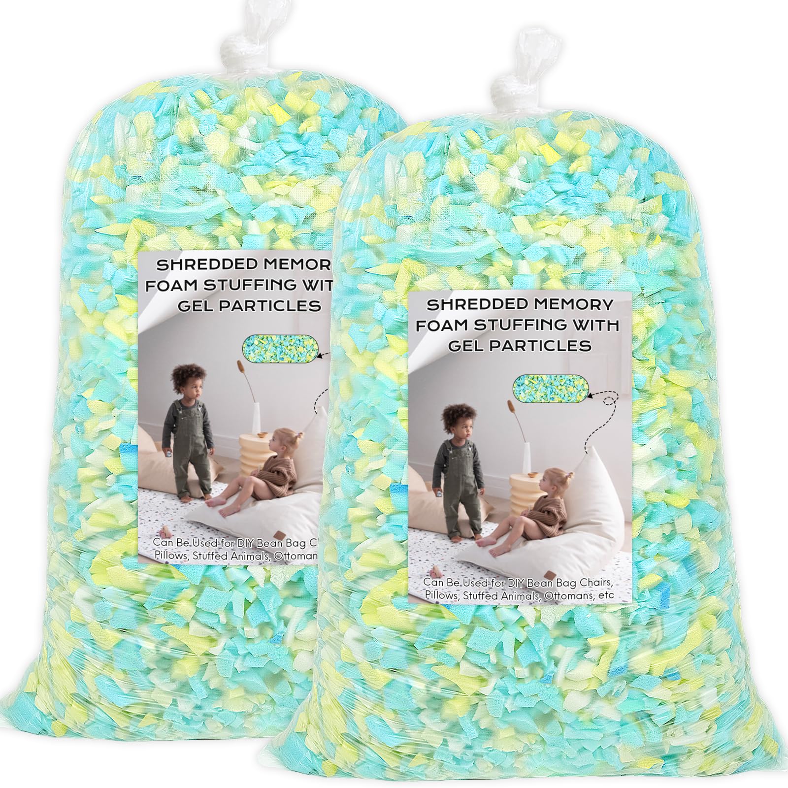 Garifon Bean Bag Filler, 10lbs Shredded Memory Foam Filling, Bean Bag Chair Filling Stuffing, Bean Bag Refill Insert, Punching Bag Filler, Pillow Filler Stuffing for Stuffed Animals/Dog Bed (Multi)