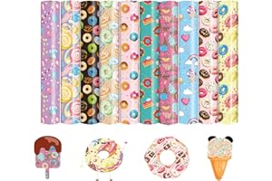 TIFEE Donut Candy Heat Transfer Vinyl - 10 Sheets 12x10 Inch Colorful HTV Sweet Candy Bakes Pattern Iron On Vinyl for T-Shirts