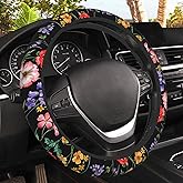 Colorful Floral Flowers Steering Wheel Cover, Elastic Non-Slip Steering Wheel Protector,Auto Interior Decor for Women Girls,Universal 15" Fit for Sedans,Trucks
