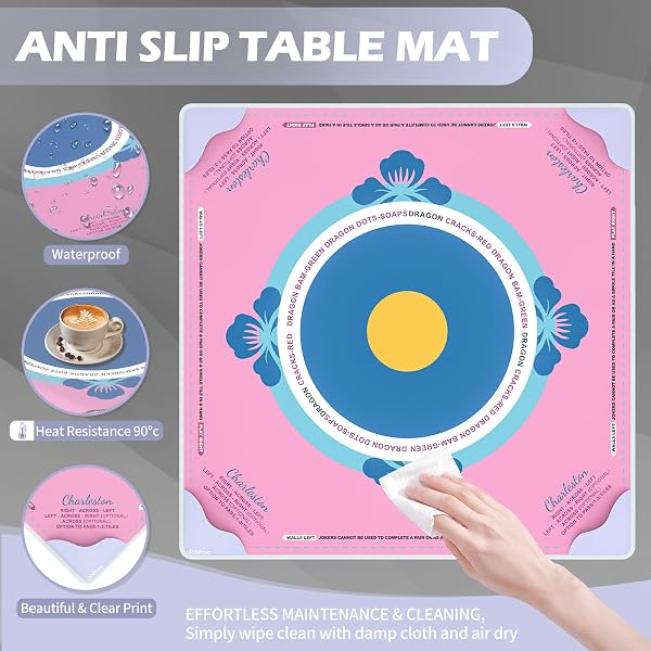 MAHJONG MAT, 39 X 39 IN LARGE MAHJONG GAMING SURFACE, NON-SLIP NOISE REDUCTION GAMING TABLE PAD, SUITABLE FOR MAHJONG, POKER, BOARD GAMES, TILE GAMES, AND DOMINOES