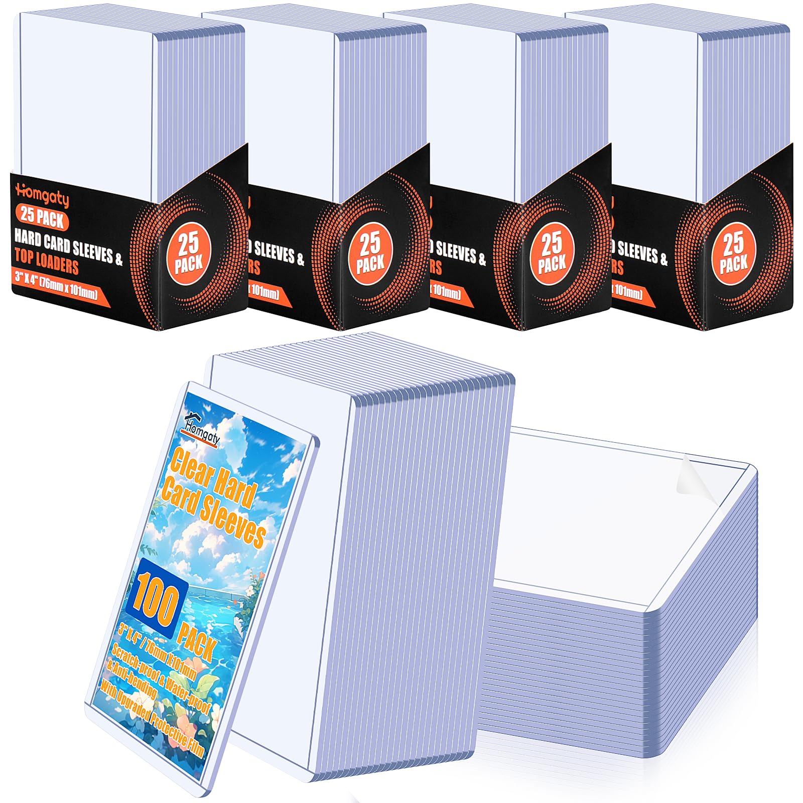 Homgaty 100PCS Card Sleeves - Semi Rigid Card Holder Penny Sleeves for Trading Cards, Hard Card Sleeves Clear Protectors with Anti-Scratch Coating