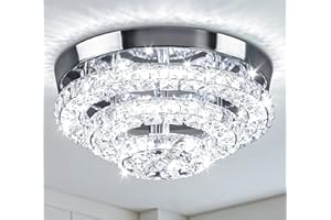 Cainjiazh 11.8" Crystal Chandeliers Modern Crystal Ceiling Light LED Chandeliers Semi Flush Mount Chandelier Ceiling Light Fixture for Bedrooms Dining Living Room Hallway (6500K Cool White)